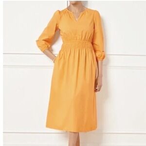 Talbots 100% Cotton Poplin Golden Yellow Smocked Waist Dress Plus Size 22WP